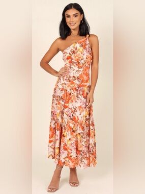 Petal + Pup Marietta Dress One-Shoulder Orange Floral Maxi Dress NWT size 8